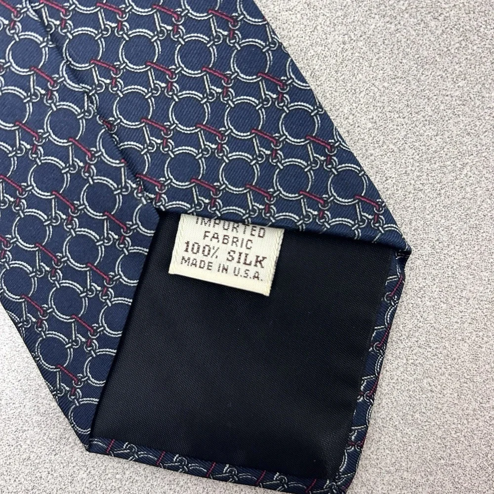 Saks Fifth Avenue‎ Men's Blue Chain Loop Silk Neck Tie Made in USA